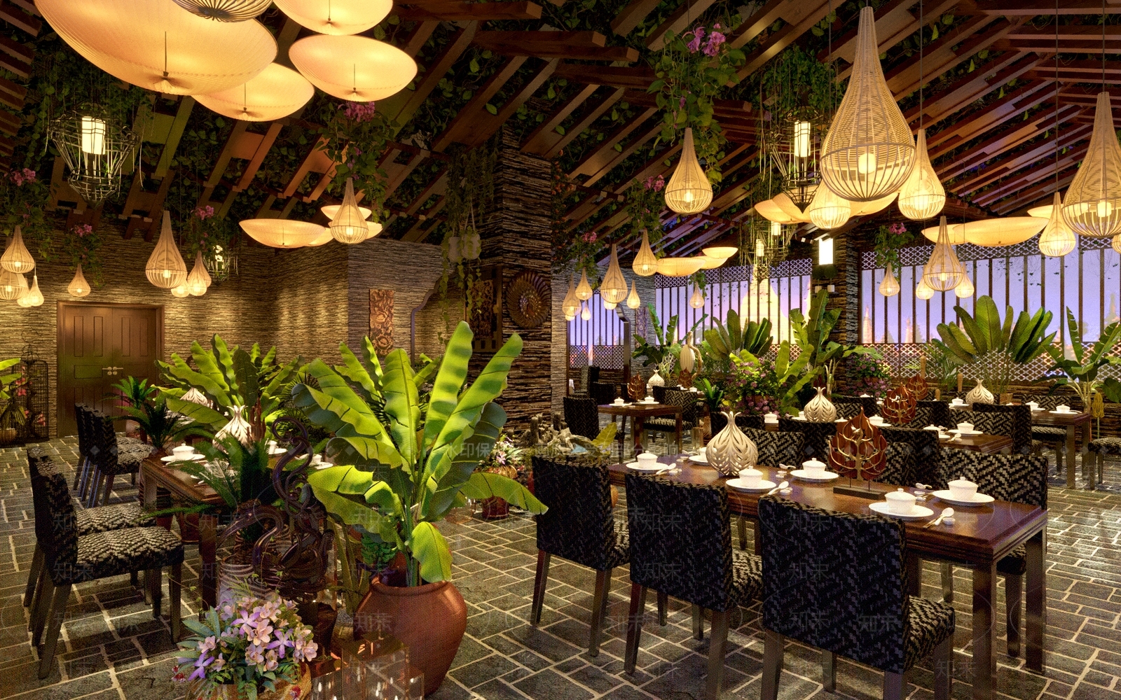 东南亚风格餐厅3D模型下载【ID:785352866】