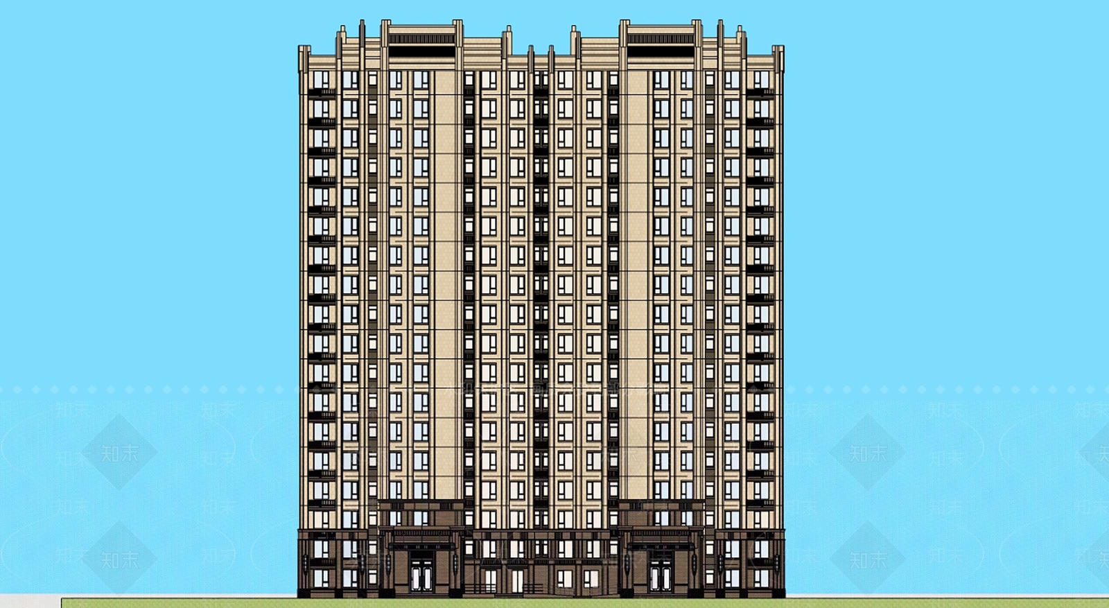 现代高层住宅外观SU模型下载【ID:285512726】