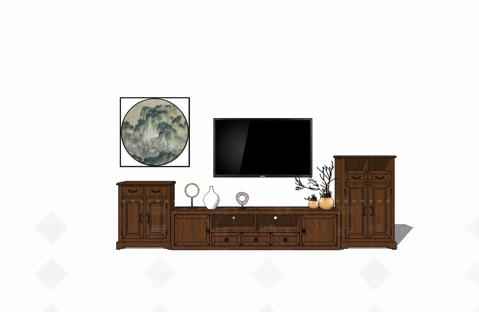 新中式电视柜SU模型下载【ID:285370166】