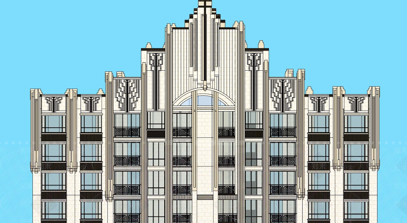 简欧高层住宅外观SU模型下载【ID:285380766】