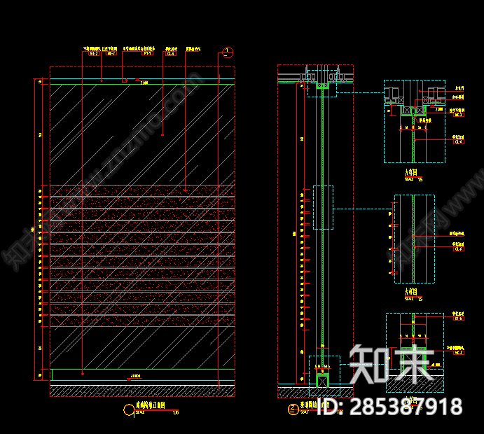 玻璃隔墙正面及剖面图详图施工图下载【ID:285387918】