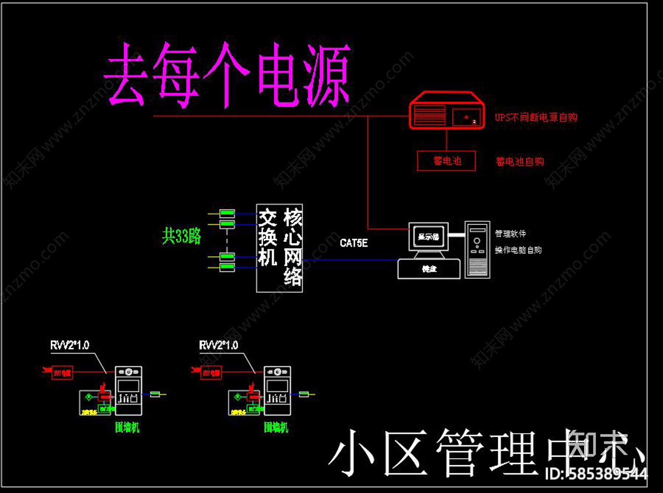 某小区数字对讲系统CAD图纸施工图下载【ID:585389544】