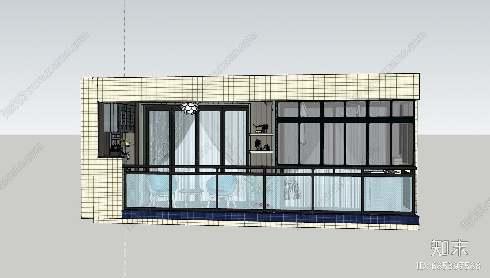 北欧风格阳台SU模型下载【ID:685397588】