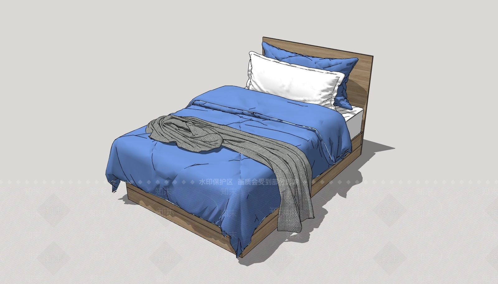 现代单人床SU模型下载【ID:585398125】