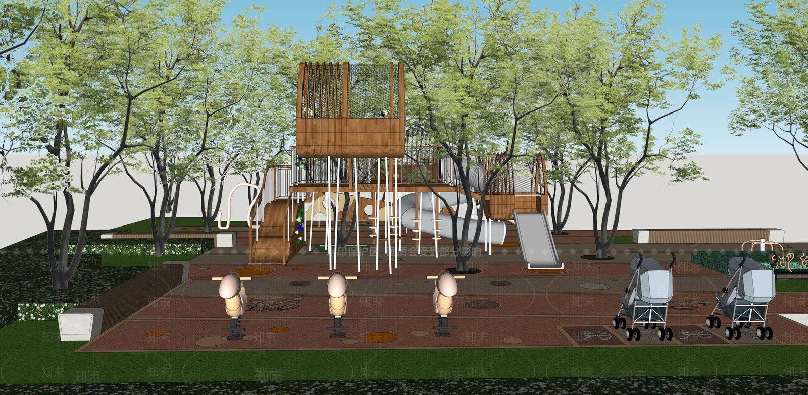 现代森系木屋儿童活动区SU模型下载【ID:985431027】