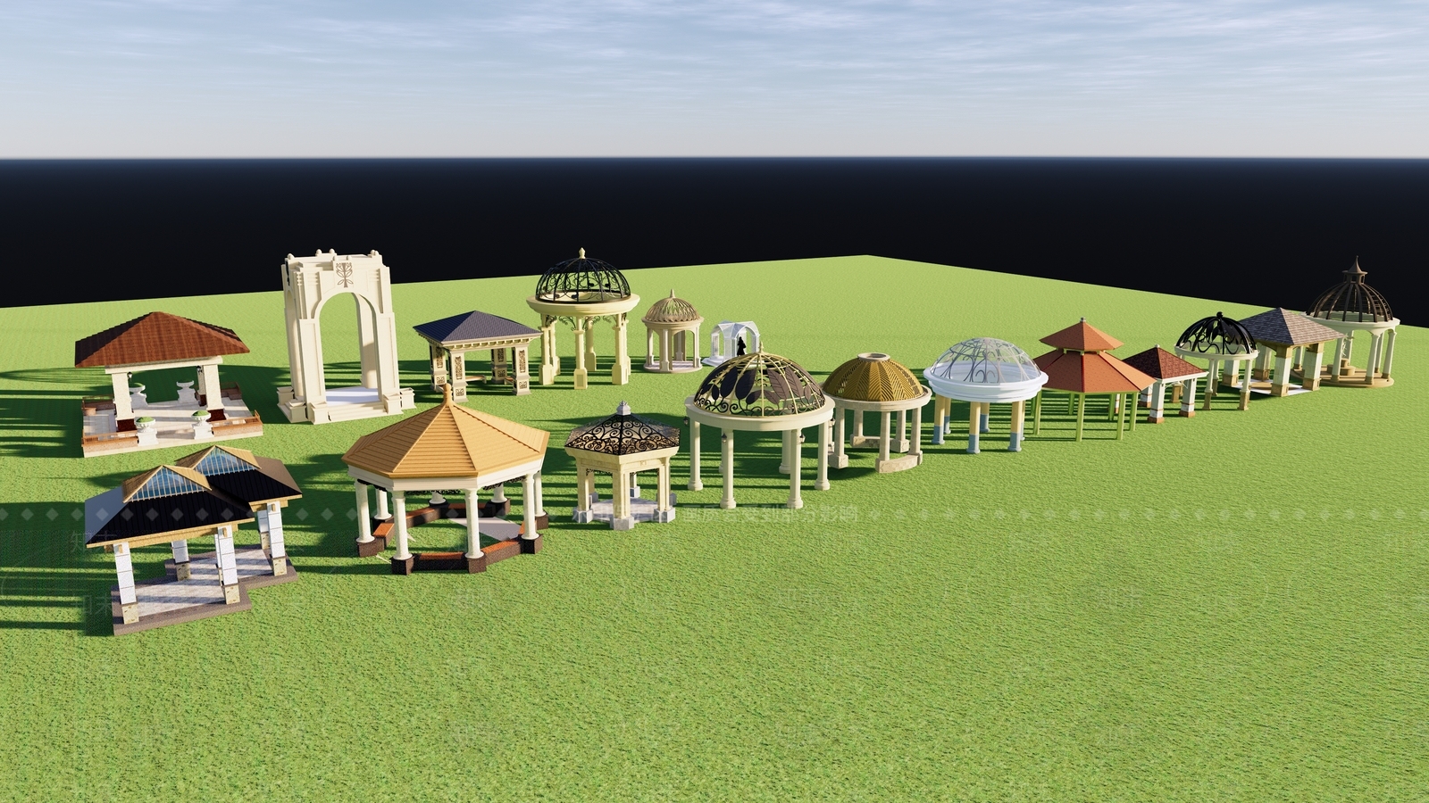 欧式景观亭SU模型下载【ID:485432876】