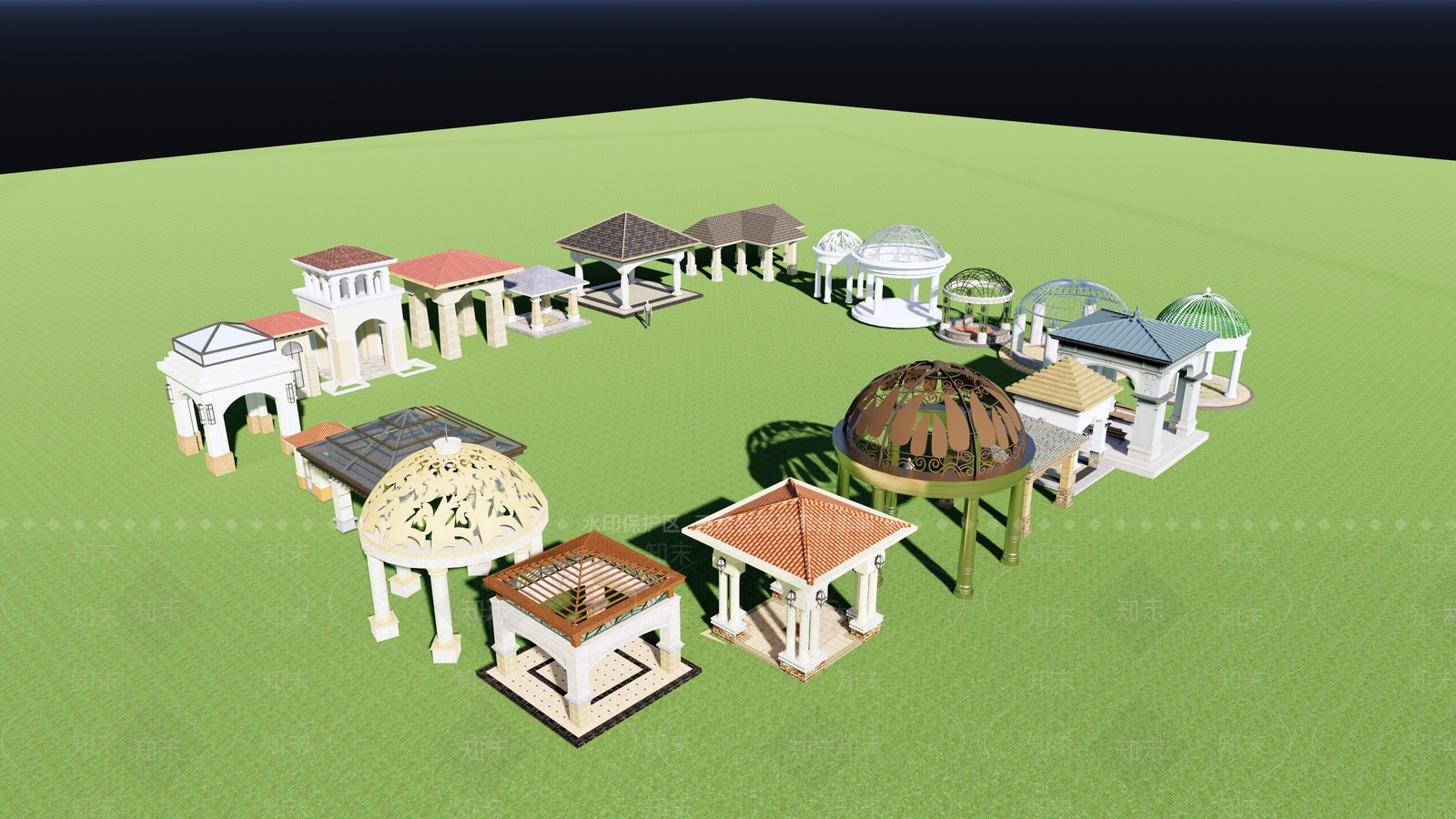 欧式景观亭子SU模型下载【ID:485432890】