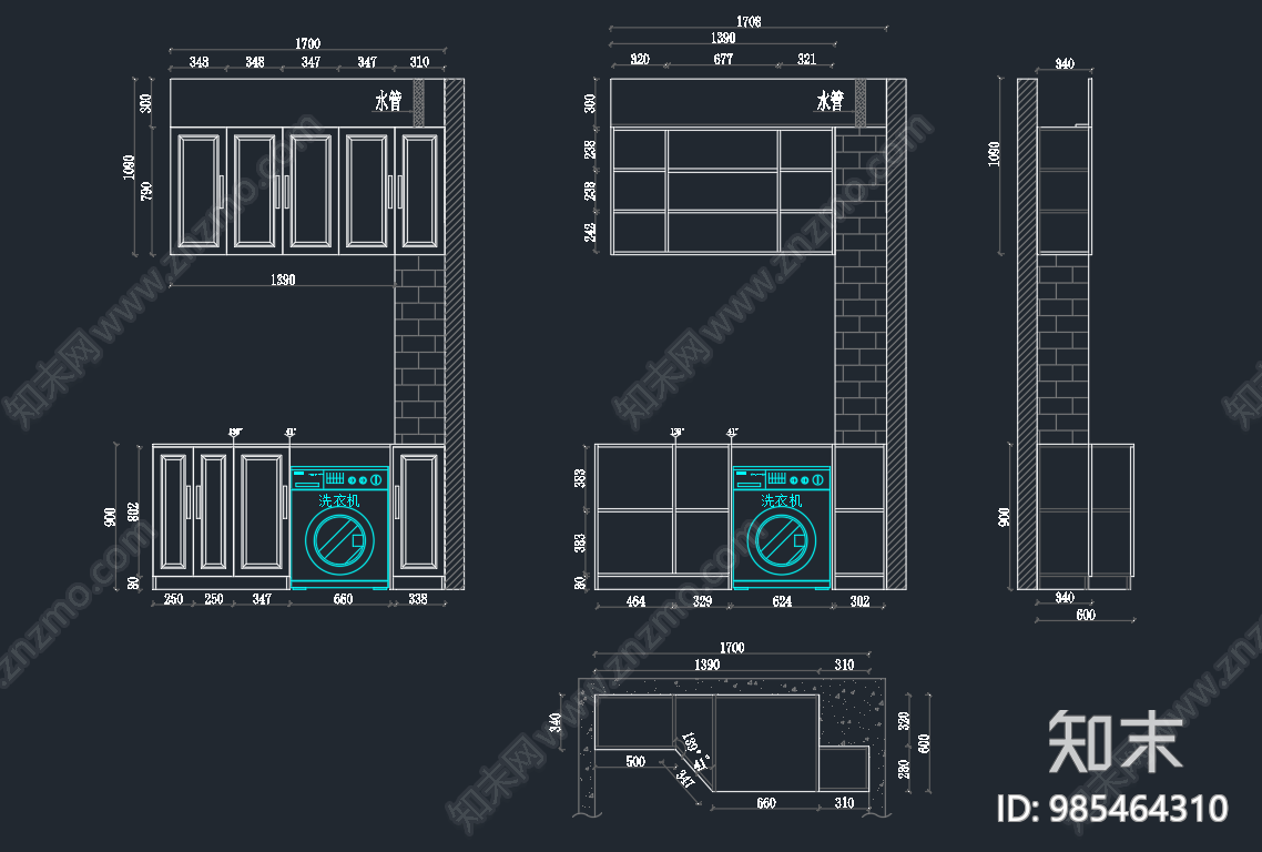 现代橱柜cad施工图下载【ID:985464310】