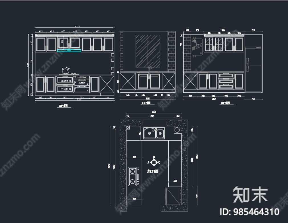 现代橱柜cad施工图下载【ID:985464310】