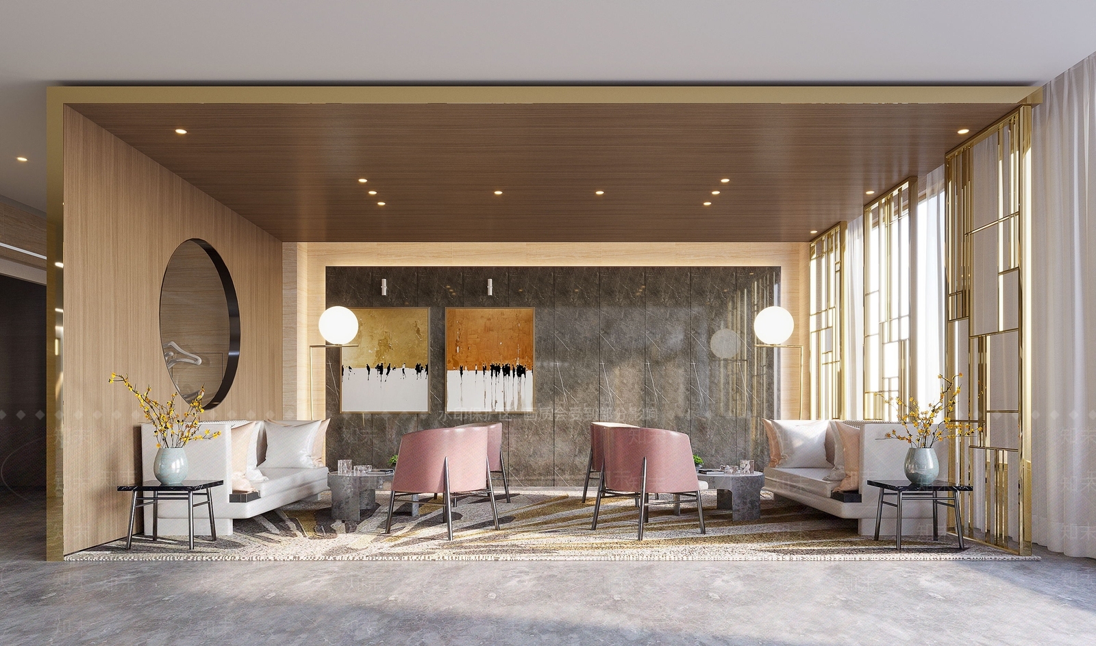 现代酒店休息区3D模型下载【ID:585626269】