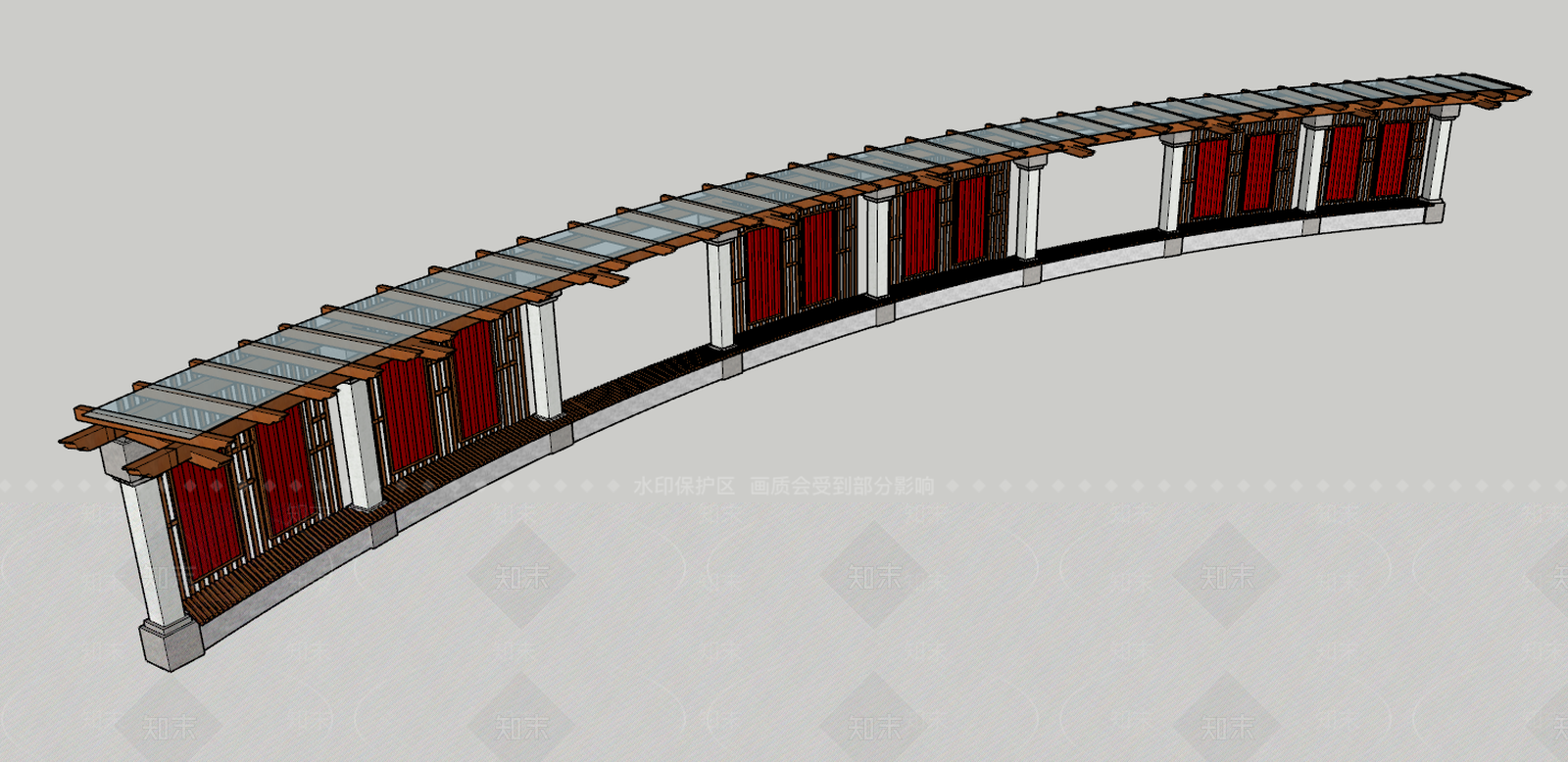 新中式花架长廊SU模型下载【ID:585481838】