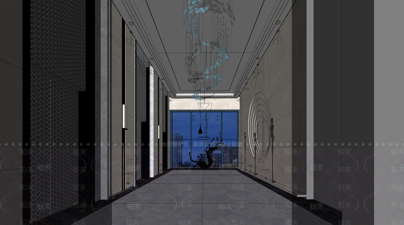 现代酒店电梯厅SU模型下载【ID:985638752】