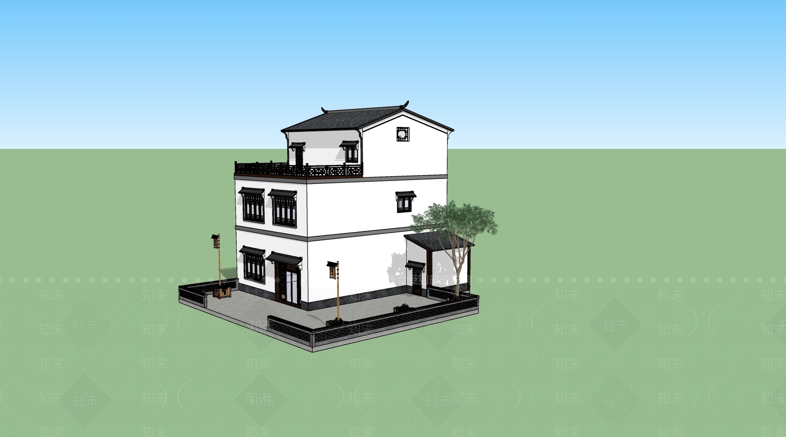 新中式乡村民房SU模型下载【ID:185522037】
