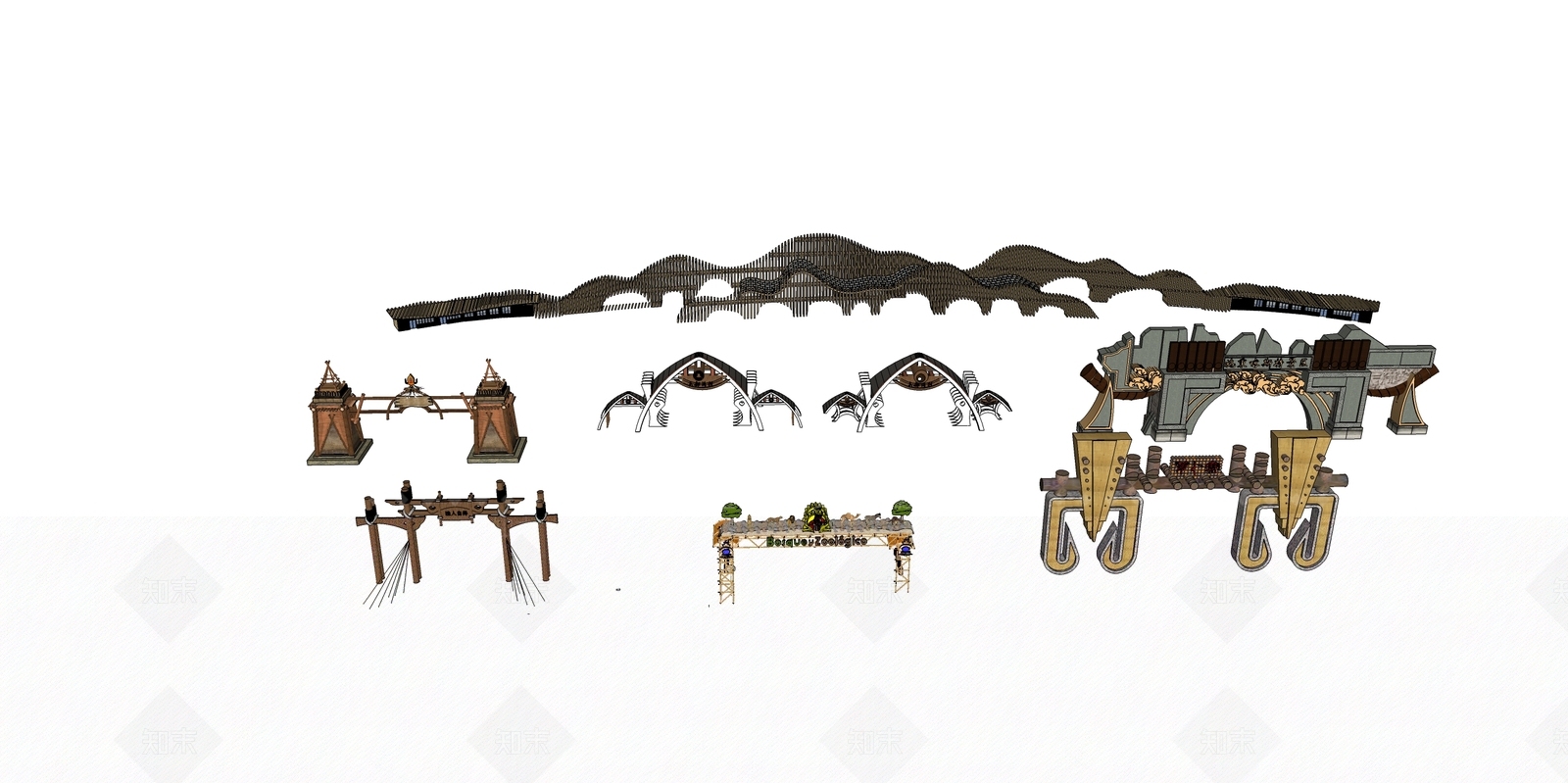 现代景区特色大门SU模型下载【ID:485532595】