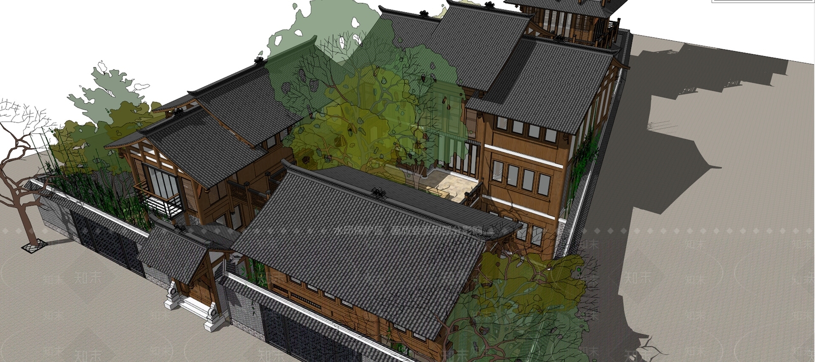 中式风格院子SU模型下载【ID:385533218】