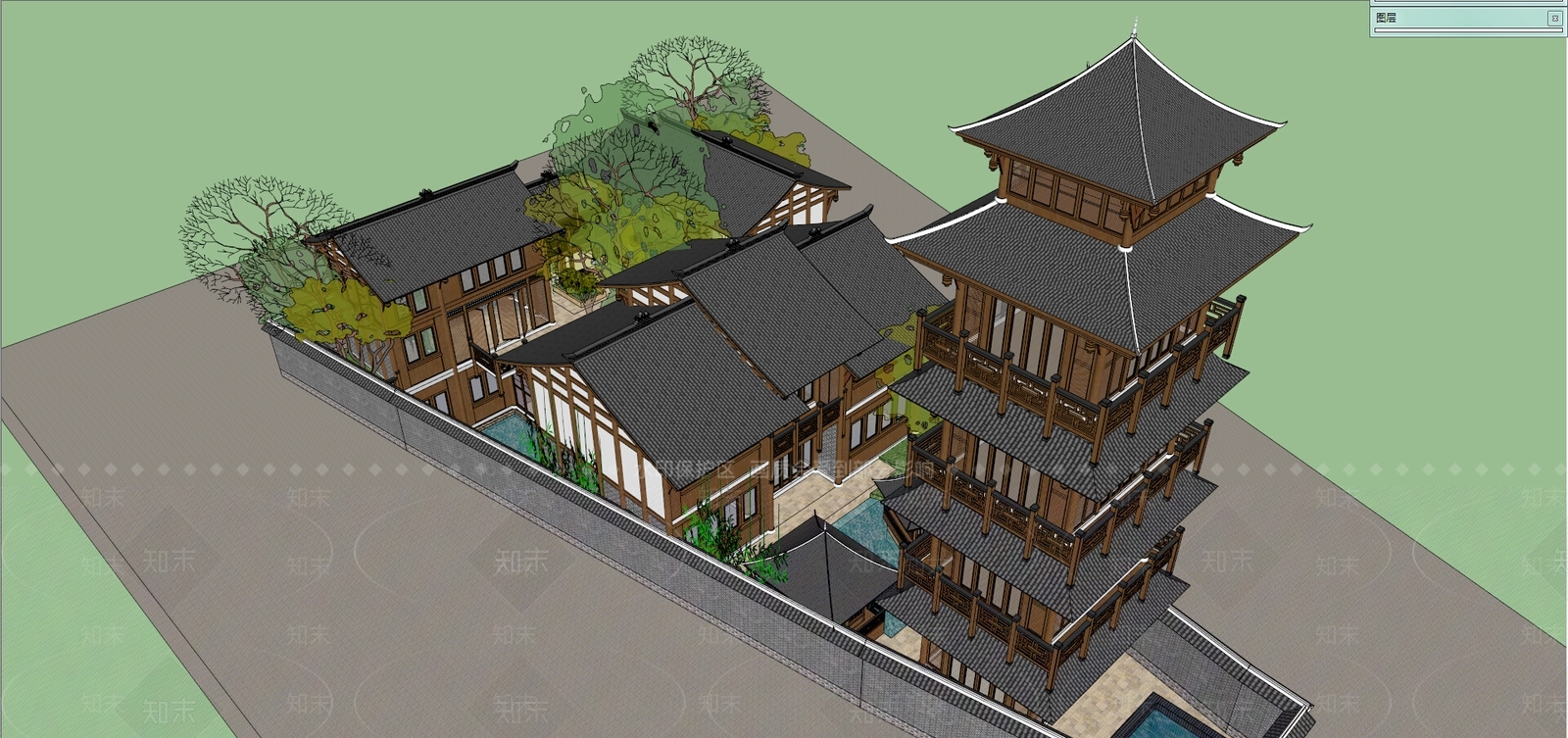 中式风格院子SU模型下载【ID:385533218】
