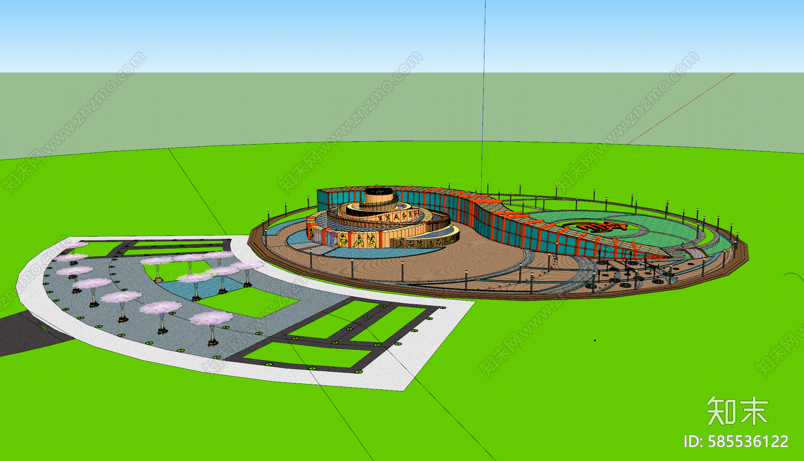 现代八卦风格文化馆SU模型下载【ID:585536122】