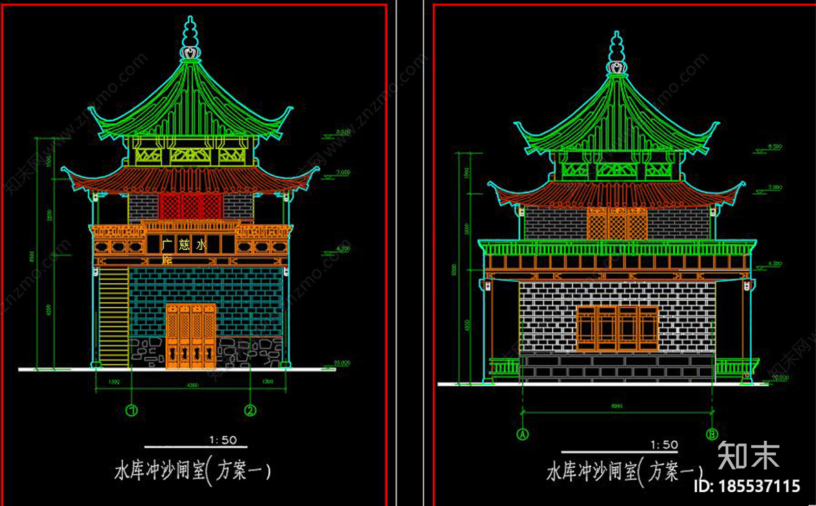 仿清式古建景观亭CAD图纸施工图下载【ID:185537115】