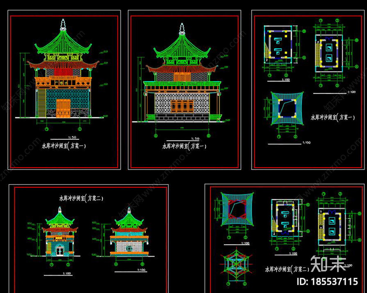 仿清式古建景观亭CAD图纸施工图下载【ID:185537115】