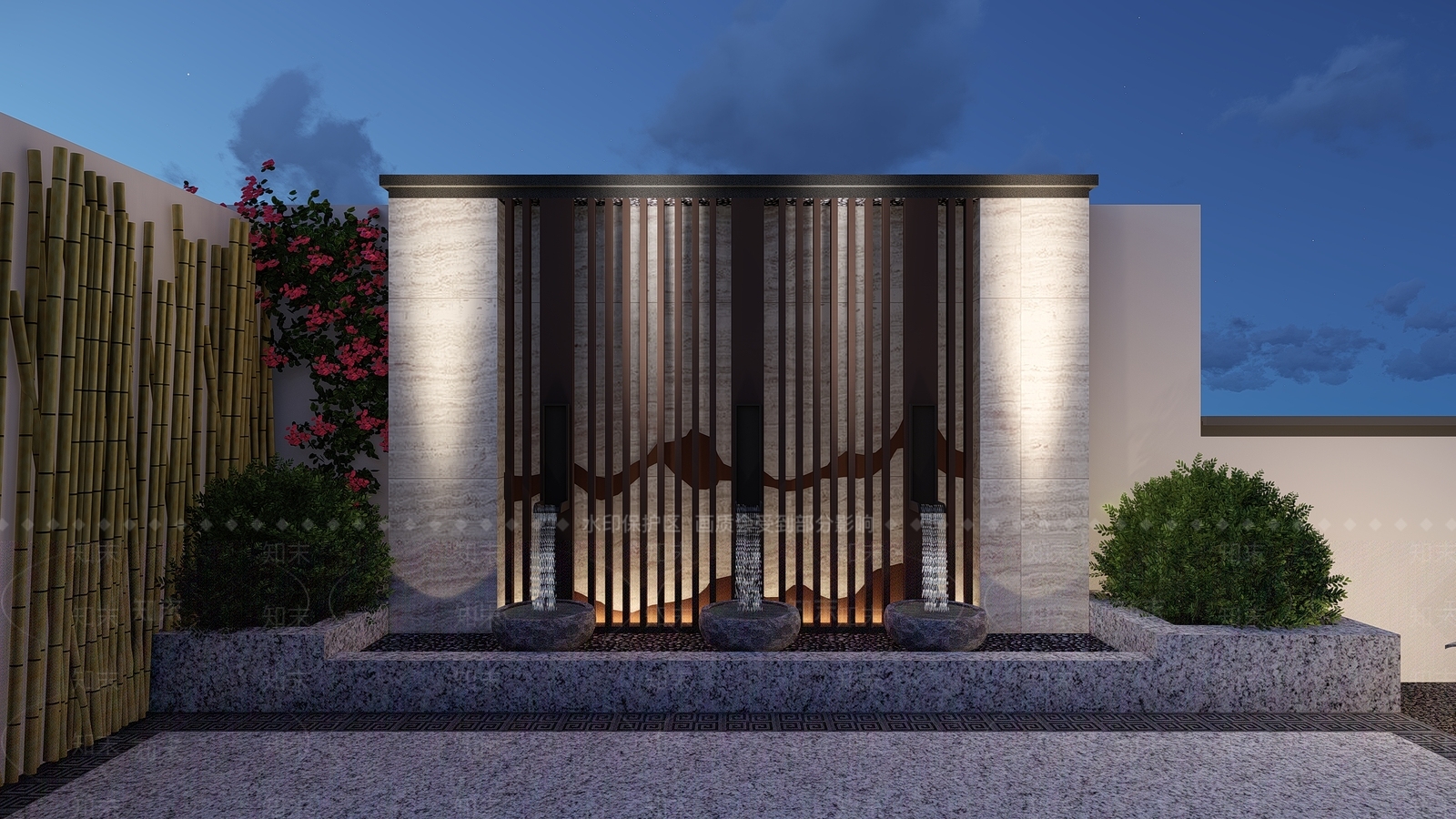 新中式禅意风住宅露台庭院SU模型下载【ID:585540996】