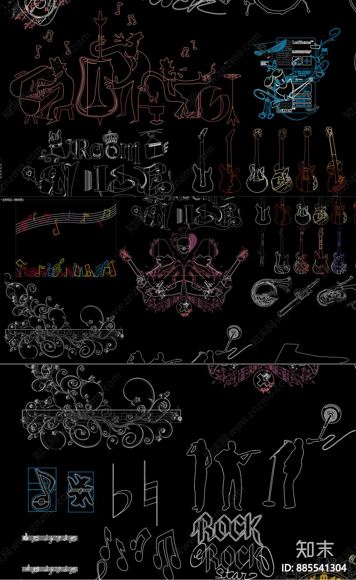 音乐符号乐器CAD图库施工图下载【ID:885541304】