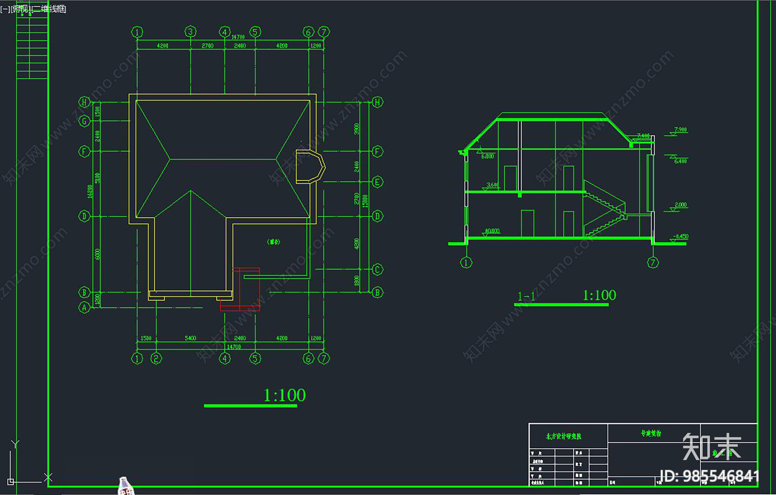 两层别墅建筑设计cad施工图下载【ID:985546841】