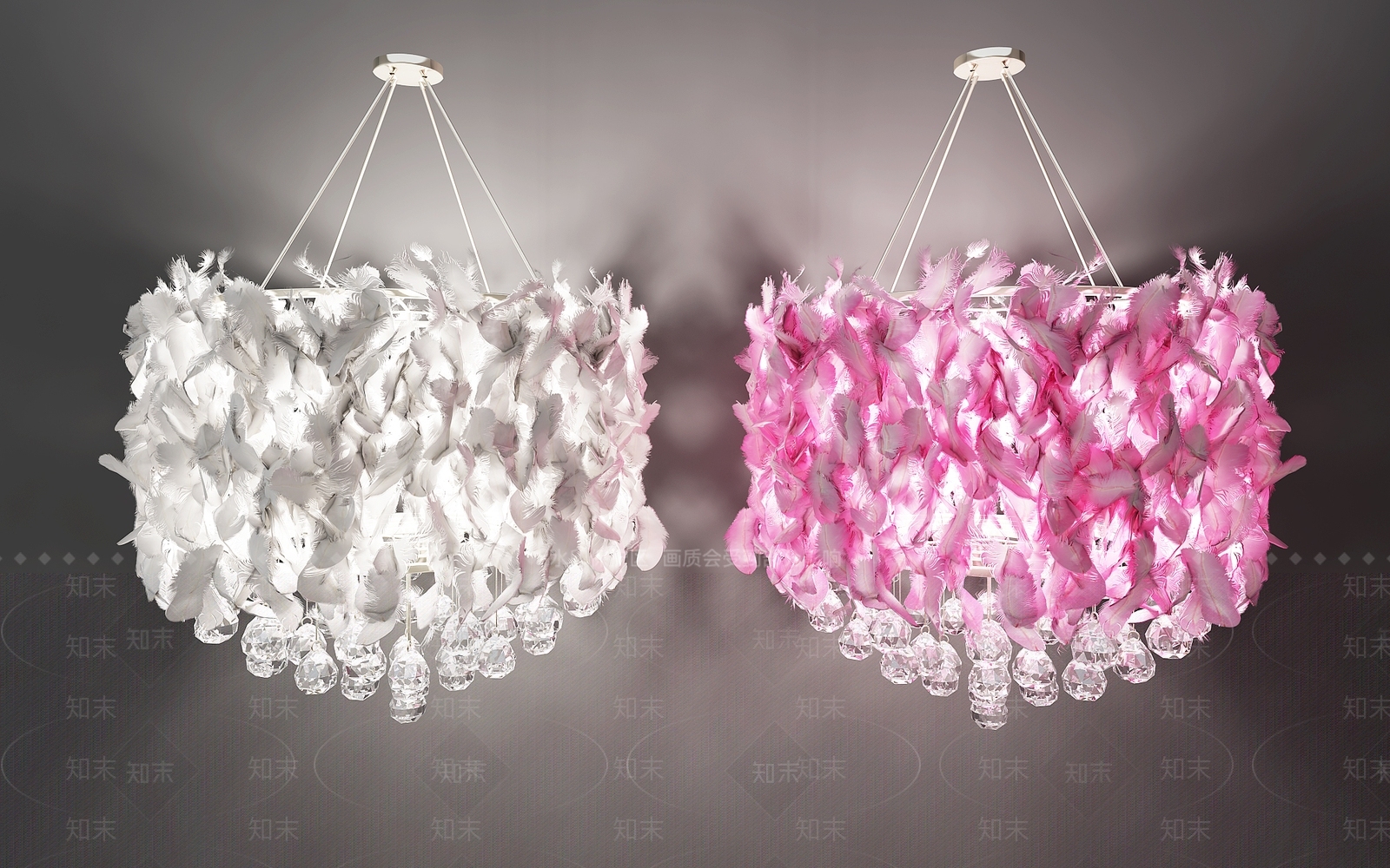 现代羽毛吊灯3D模型下载【ID:585558805】