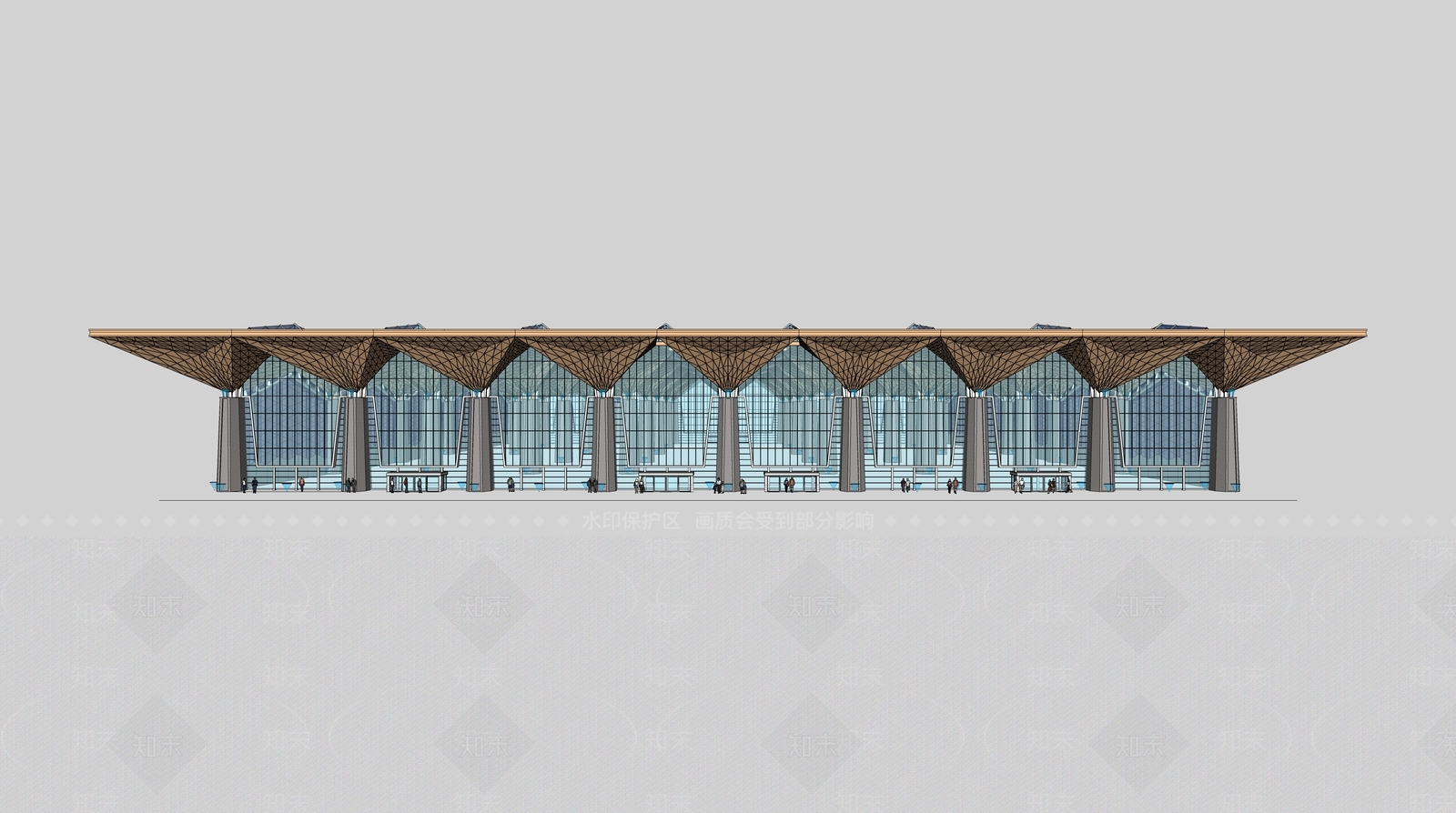 现代火车站SU模型下载【ID:385558422】
