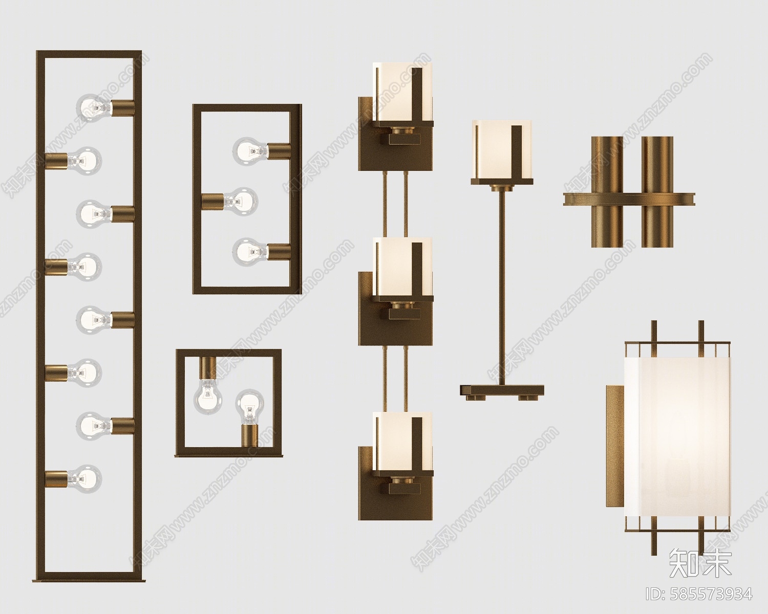 现代壁灯落地灯组合3D模型下载【ID:585573934】