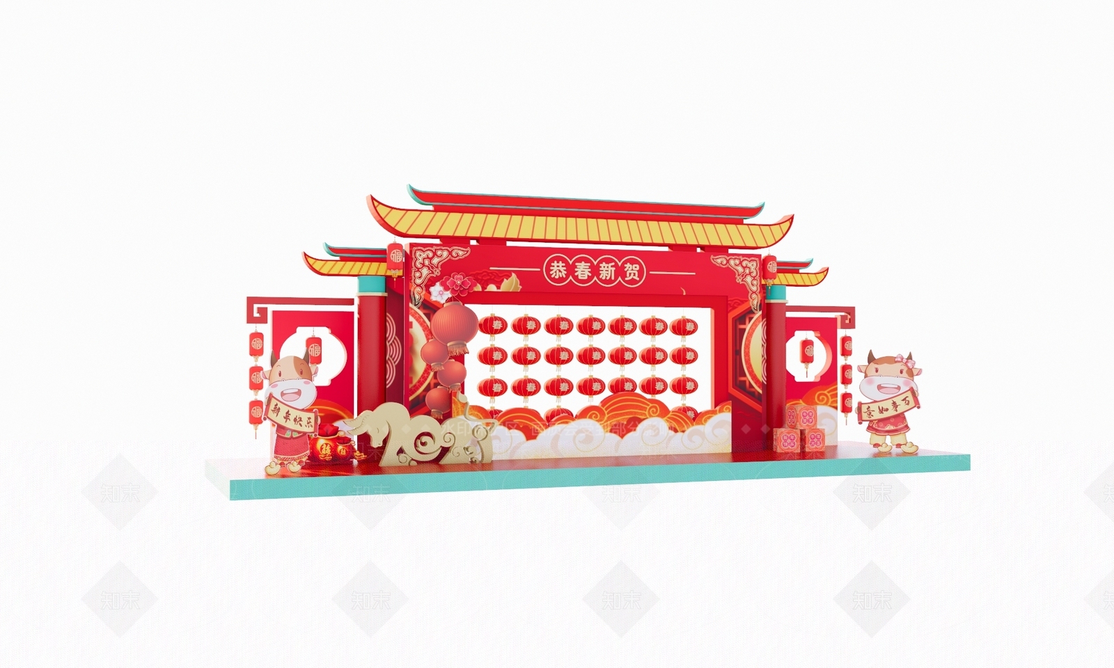 新中式新年美陈SU模型下载【ID:985590190】