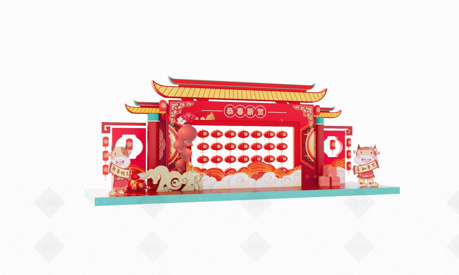 新中式新年美陈SU模型下载【ID:985590190】