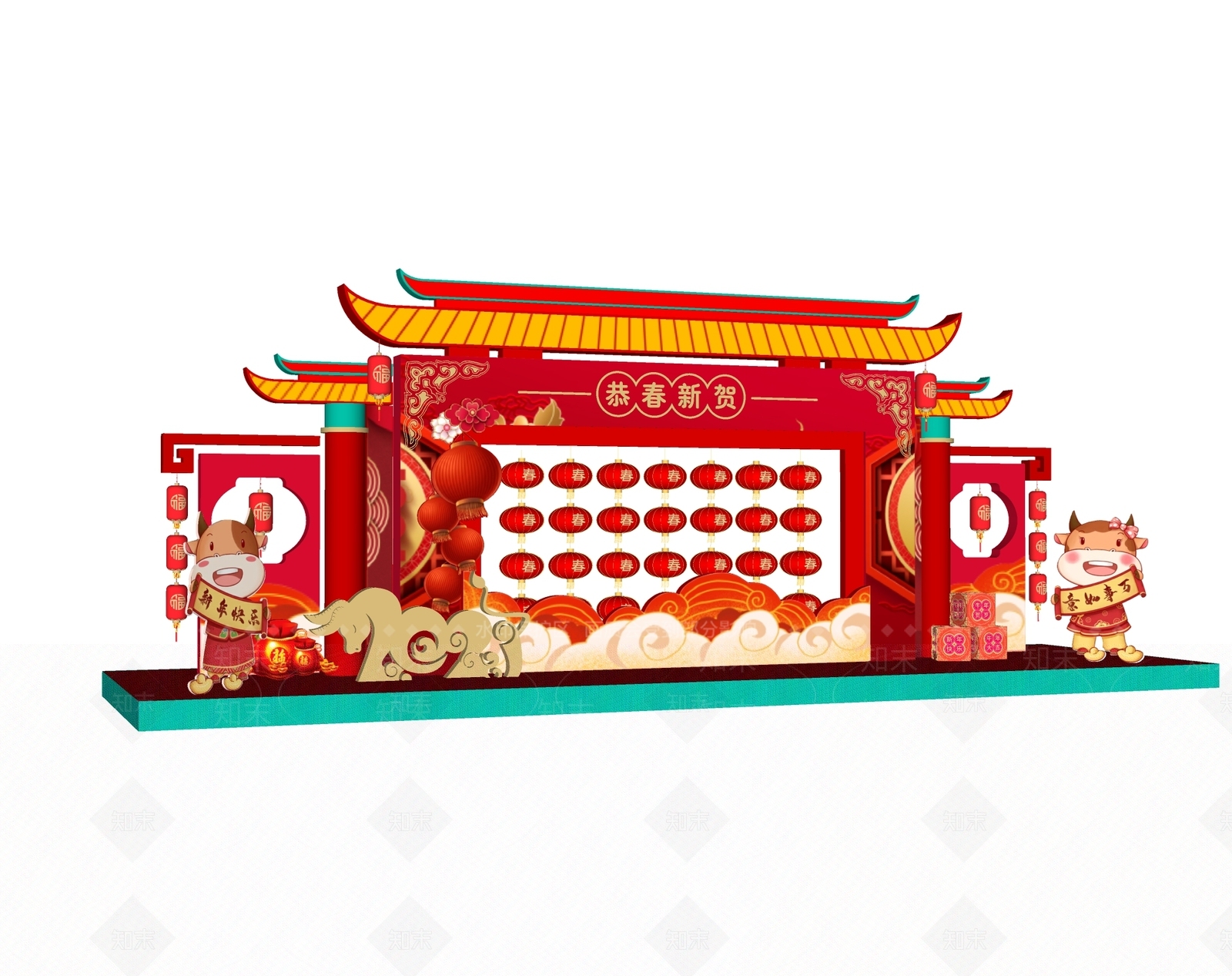 新中式新年美陈SU模型下载【ID:985590190】