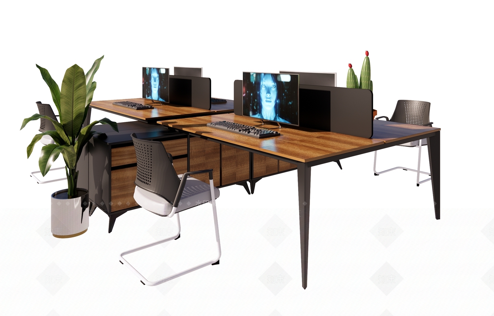 现代办公家具SU模型下载【ID:985598605】