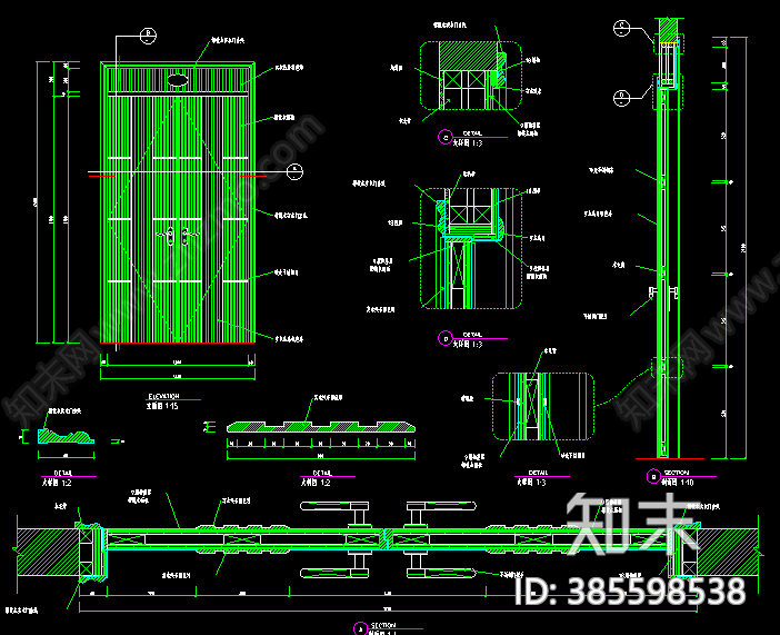 双开装饰木门详图cad施工图下载【ID:385598538】