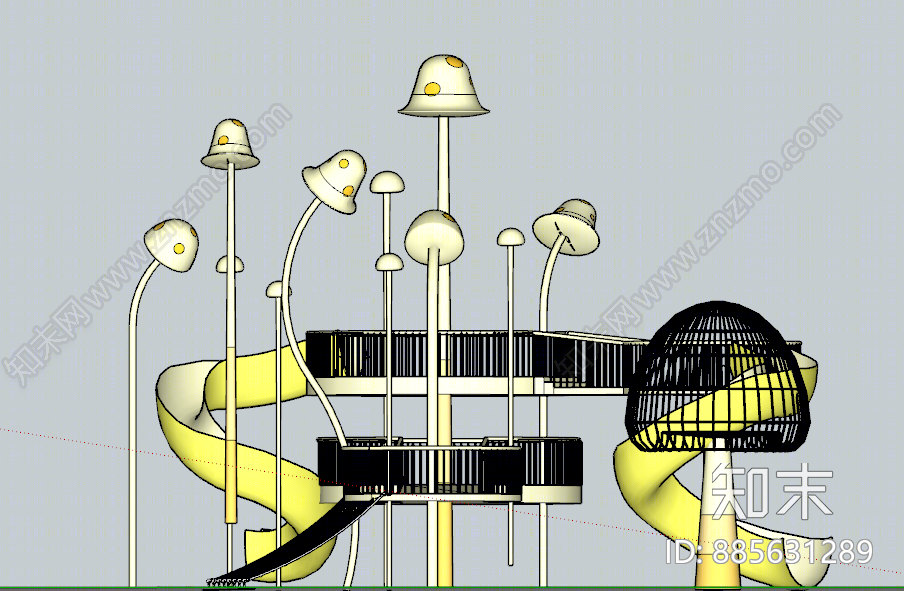 现代蘑菇滑梯SU模型下载【ID:885631289】