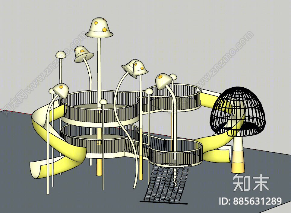 现代蘑菇滑梯SU模型下载【ID:885631289】