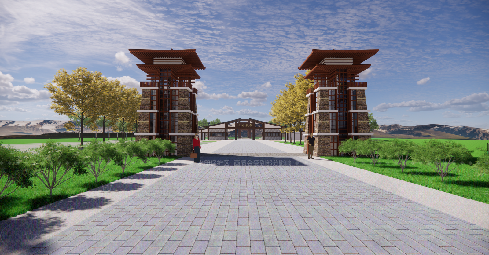 中式风格景区大门SU模型下载【ID:585652810】