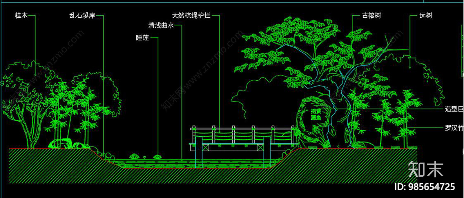 梅兰竹菊竹子竹叶篱笆围篱栅栏cad施工图下载【ID:985654725】