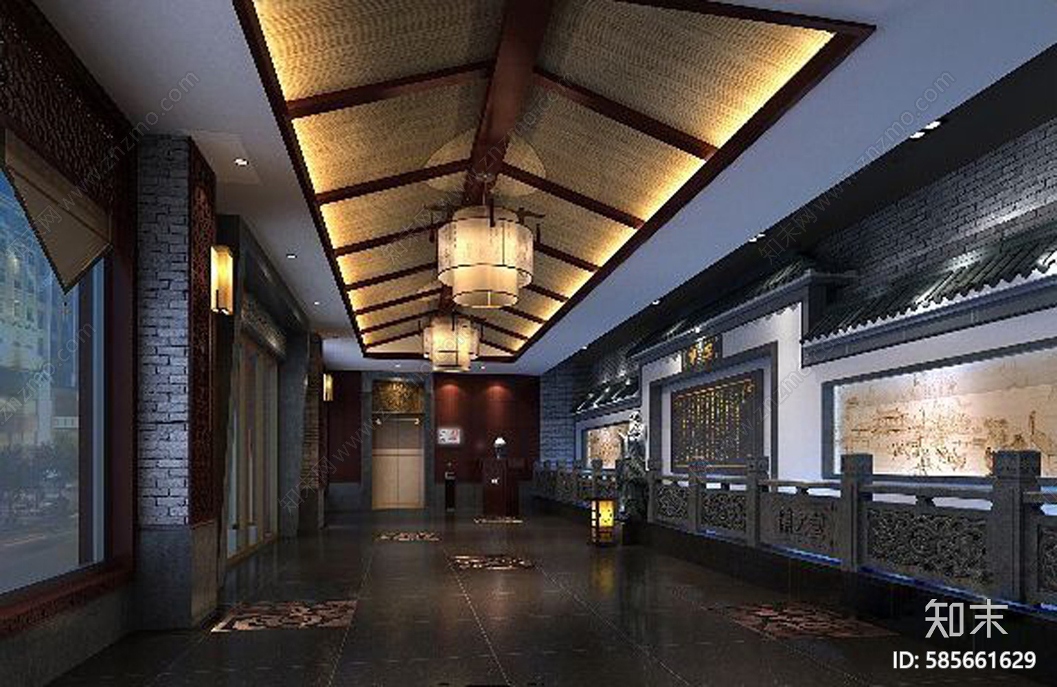 新中式会所CADcad施工图下载【ID:585661629】
