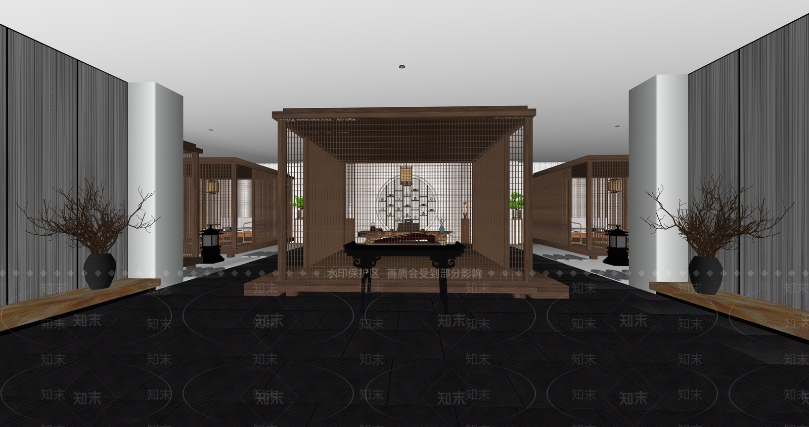 新中式茶室会所SU模型下载【ID:985713361】