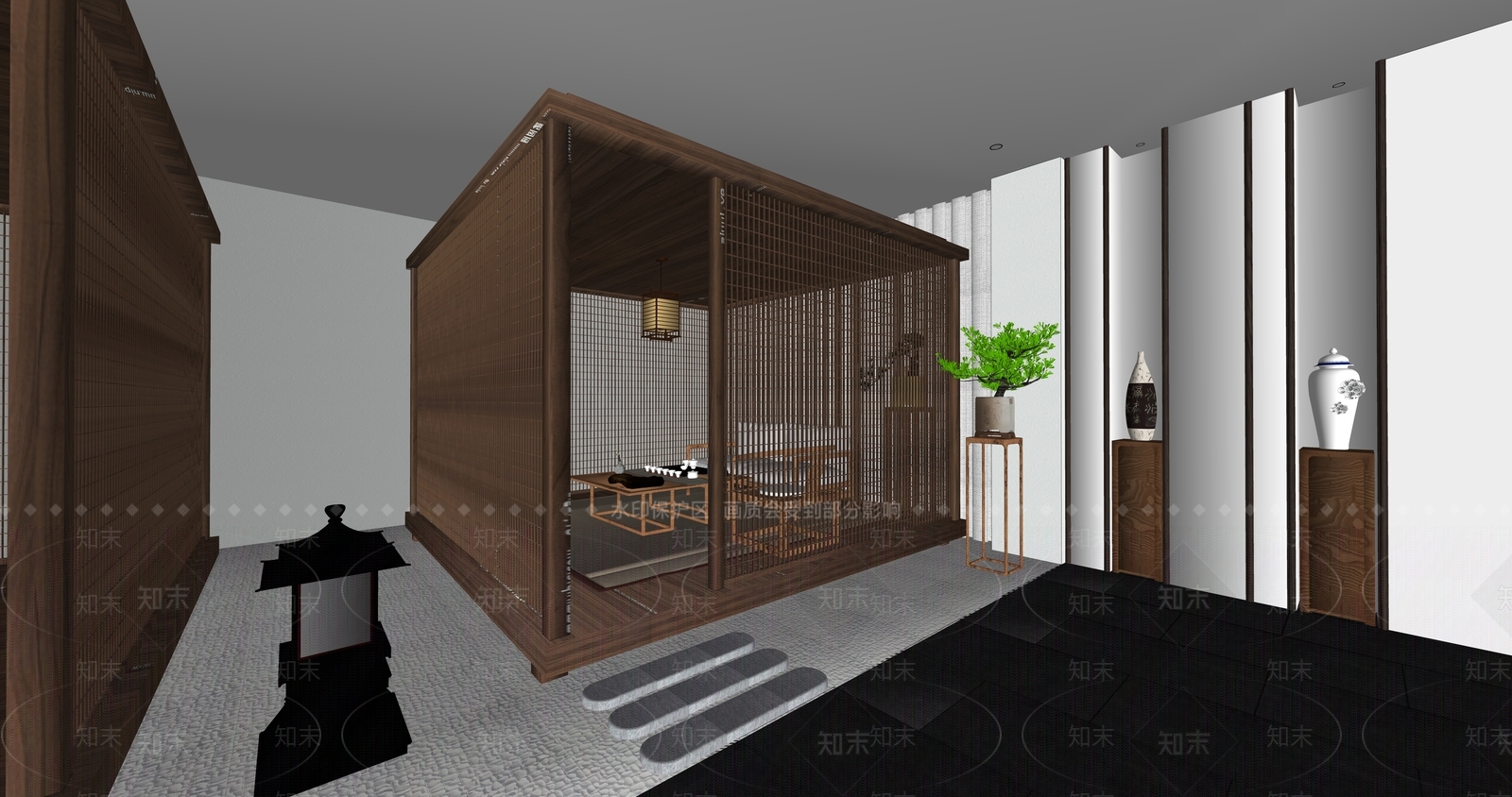 新中式茶室会所SU模型下载【ID:985713361】