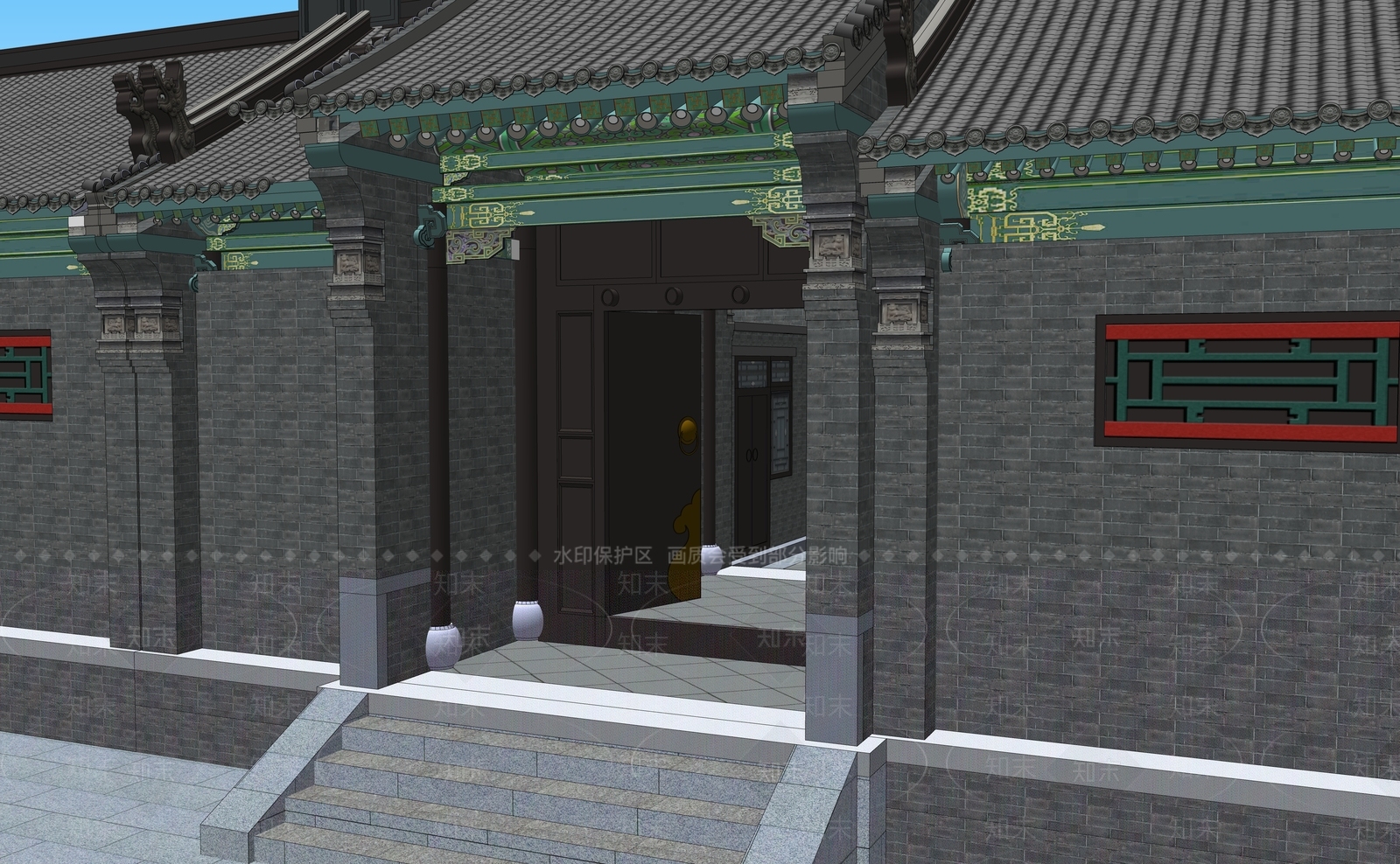 中式四合院SU模型下载【ID:186829173】