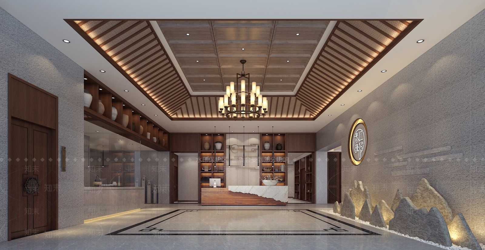 中式餐饮门厅3D模型下载【ID:385729492】