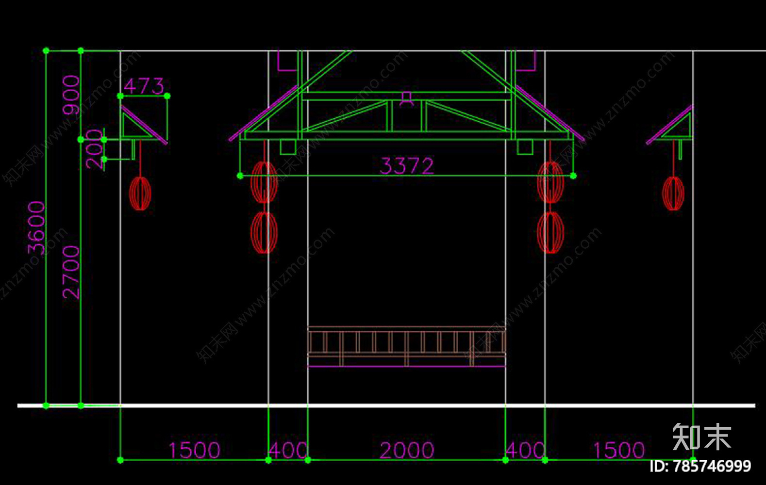 新中式徽派建筑门头施工图下载【ID:785746999】