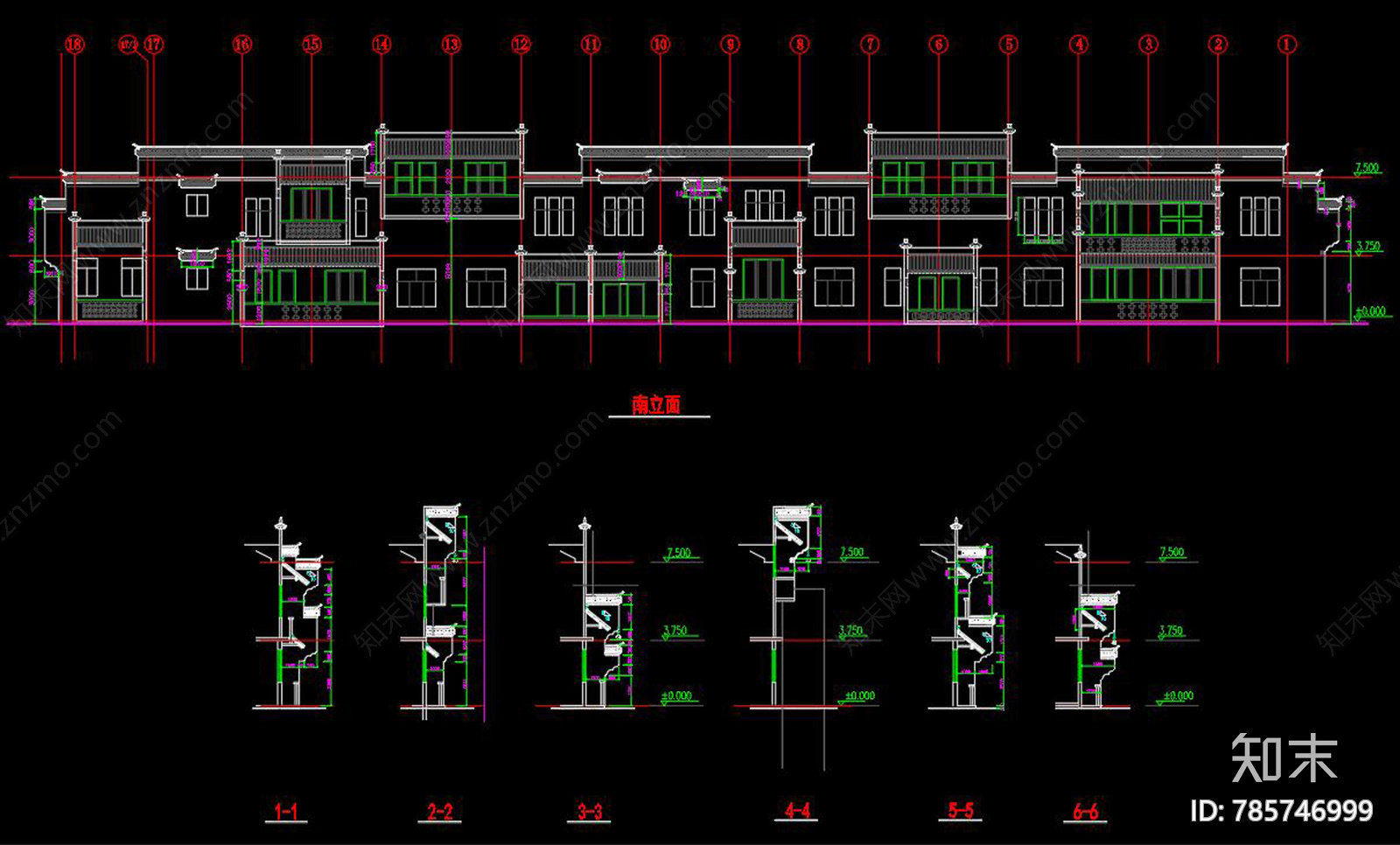 新中式徽派建筑门头施工图下载【ID:785746999】