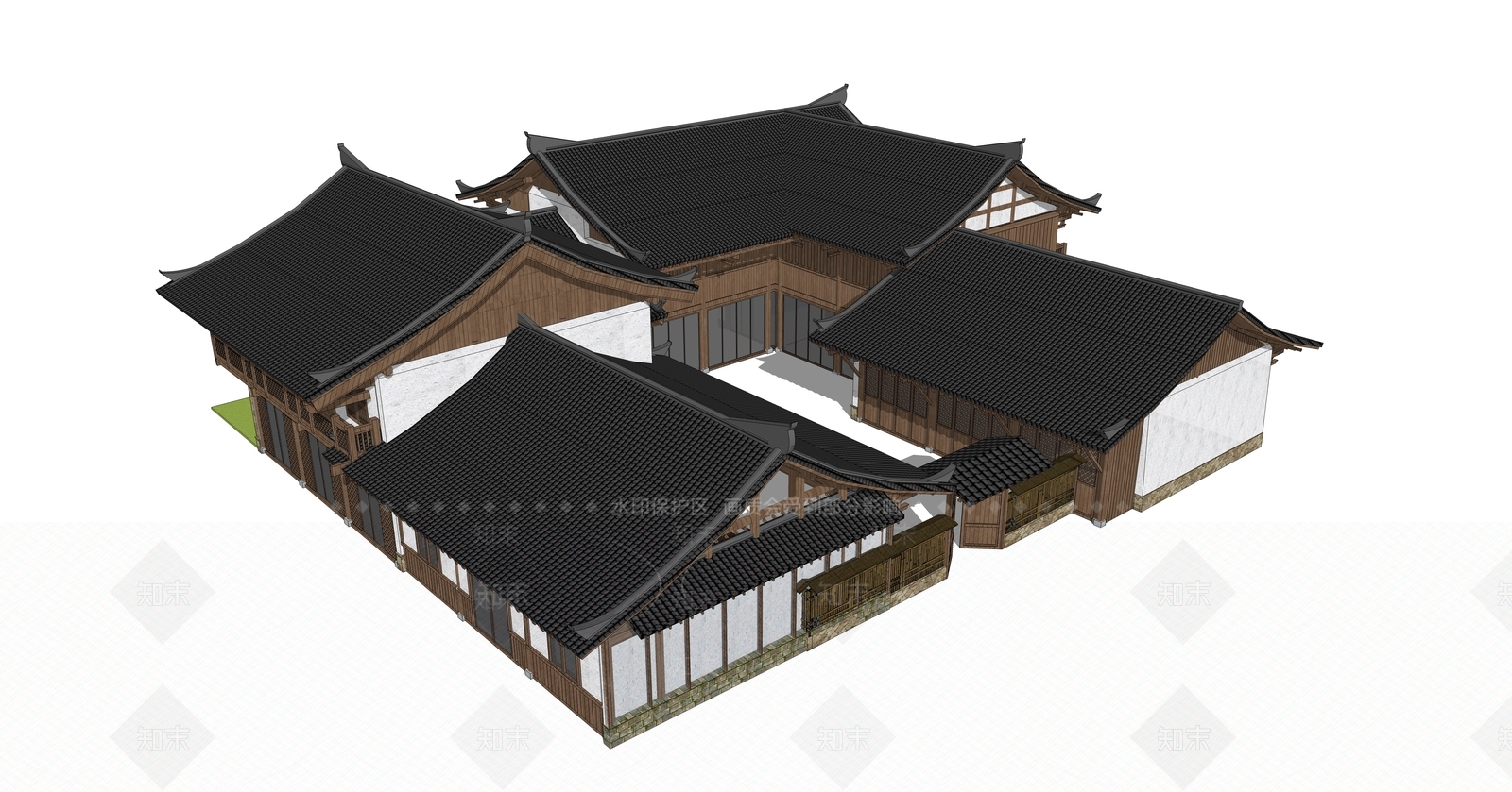 中式四合院建筑SU模型下载【ID:385747280】