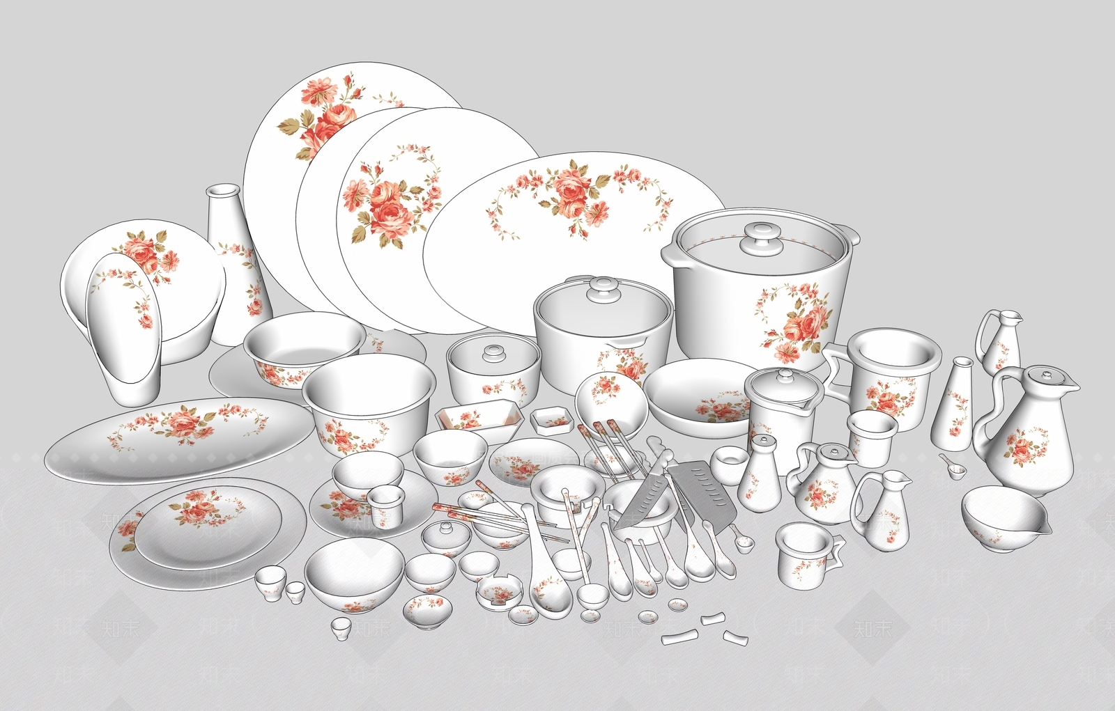 现代餐具SU模型下载【ID:785749131】