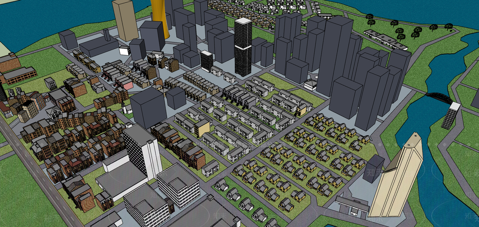 工业城市简模SU模型下载【ID:385750271】