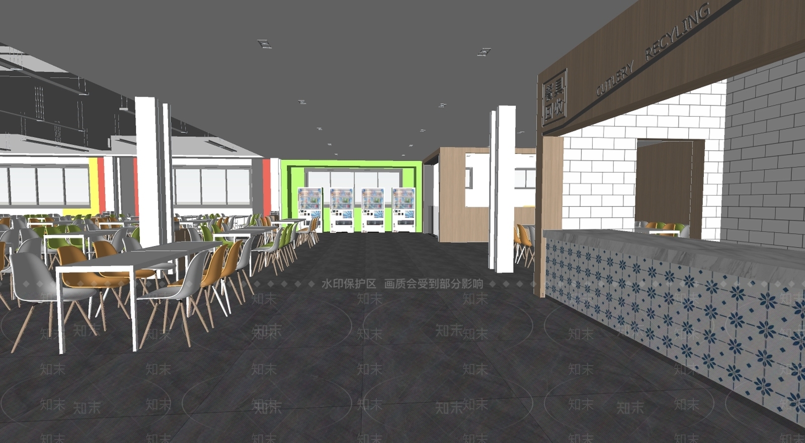 现代风格员工食堂SU模型下载【ID:985752015】