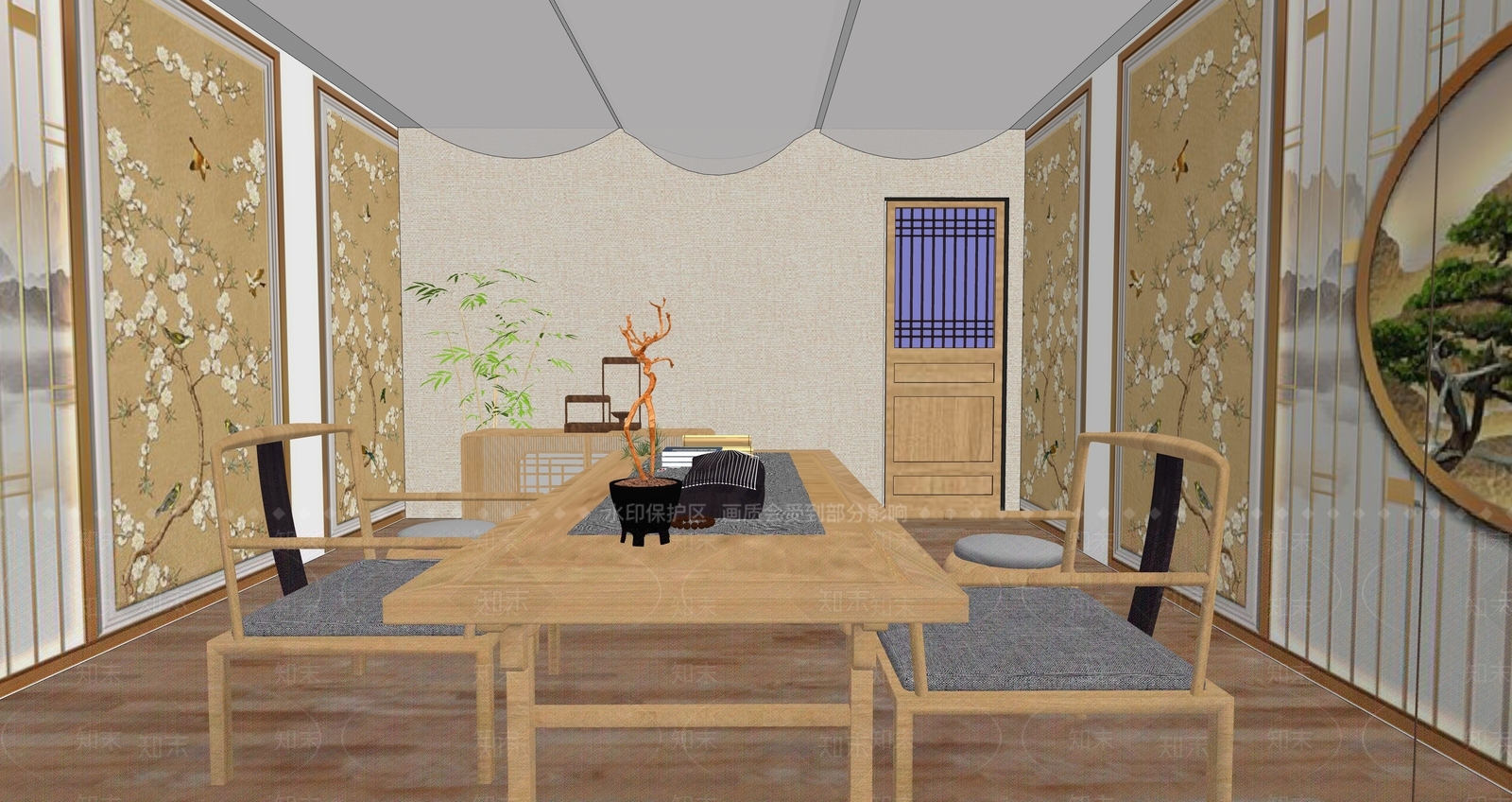 中式古风茶室SU模型下载【ID:986318348】